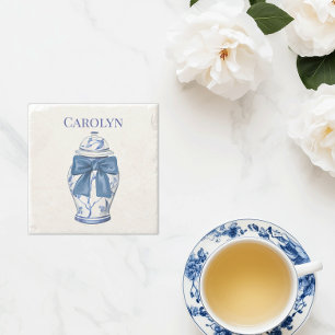 Dessous-de-verre En Pierre Pot à gingembre en chinoiserie avec ruban bleu 