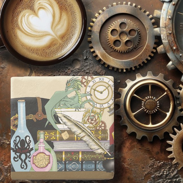 Dessous-de-verre En Pierre Potions Dragon Steampunk Livres (Créateur téléchargé)