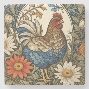 Dessous-de-verre En Pierre Poule de Ferme Vintage et Fleurs de Marguerite
