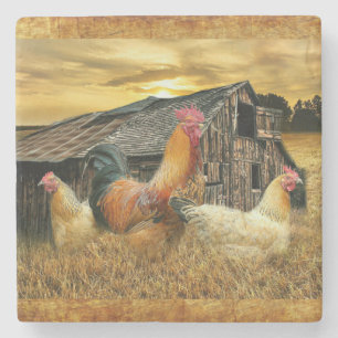 Dessous-de-verre En Pierre Poules à coq vintage Grotte à coop rustique