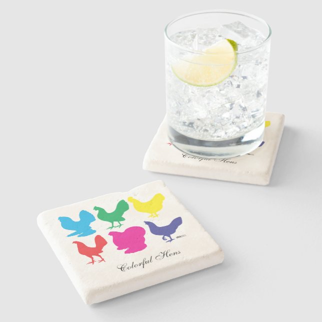 Dessous-de-verre En Pierre Poules colorées (Côté)