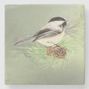Dessous-de-verre En Pierre Poulet d'aquarelle dans Pine Tree Bird Nature Rt