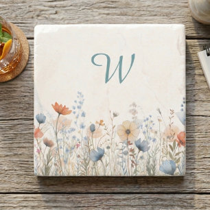 Dessous-de-verre En Pierre Pré Monogrammé de Fleurs Sauvages Cosy – Botanique
