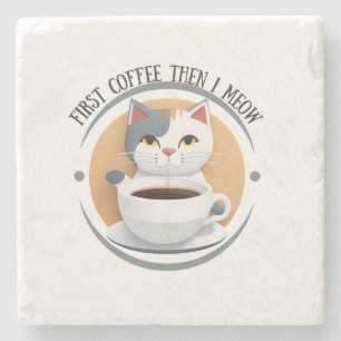 Dessous-de-verre En Pierre Premier Café Puis Je Meow Cute Cat