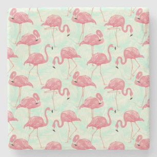 Dessous-de-verre En Pierre Preppy Chic Elegant Pink Flamingo Motif
