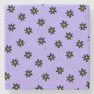 Dessous-de-verre En Pierre Preppy violet noir Floral simple Motif de fleurs