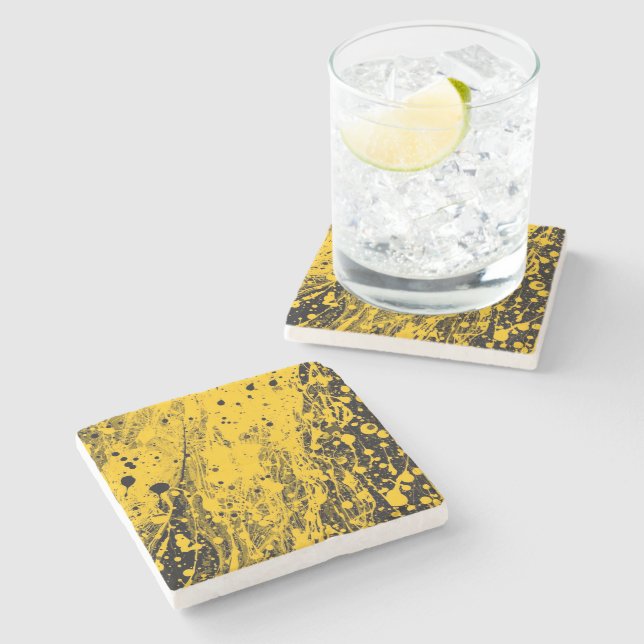 Dessous-de-verre En Pierre Projections de peinture noire et jaune (Côté)