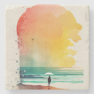 Dessous-de-verre En Pierre Promenade dans les Waves Abstrait Beach Art