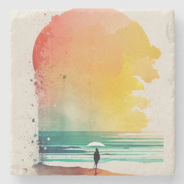 Dessous-de-verre En Pierre Promenade dans les Waves Abstrait Beach Art (Devant)