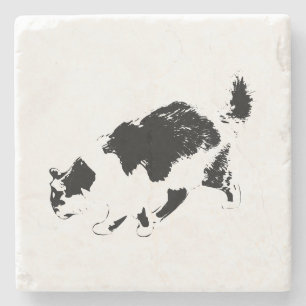 Dessous-de-verre En Pierre Promenade de chats d'encre dans la lumière d'autom