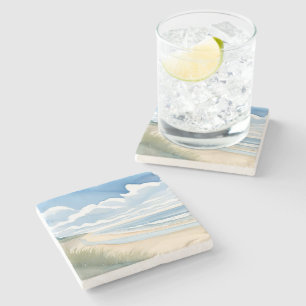 Dessous-de-verre En Pierre Promenade du rivage Aquarelle de l'océan côtier