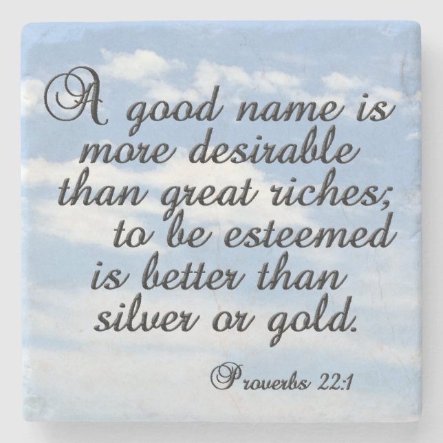 Dessous-de-verre En Pierre Proverbes 22:1, Inspirationnel, Verse Biblique, (Devant)