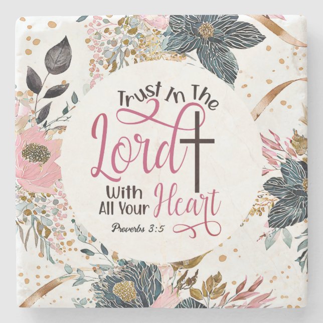 Dessous-de-verre En Pierre Proverbes 3:5 Confiance dans le Seigneur Bible Ver (Devant)