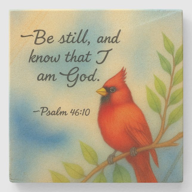 Dessous-de-verre En Pierre Psalm 46:10 Be Still Red Cardinal Scripture Nature (Devant)