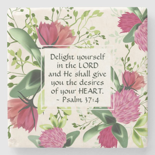 Dessous-de-verre En Pierre Psaume 37:4 Ravissez-vous du Seigneur Clover (Devant)