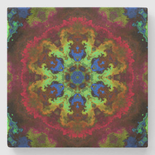 Dessous-de-verre En Pierre Psychédélique Mandala Fleur Vert Bleu et Rouge