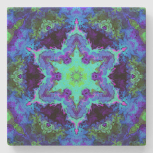 Dessous-de-verre En Pierre Psychédélique Mandala Flower bleu vert et violet