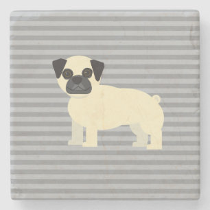 Dessous-de-verre En Pierre Pug Gris Ligné