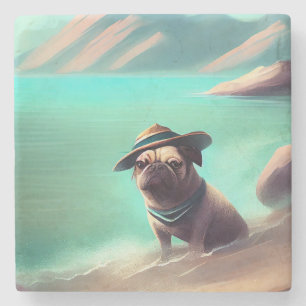 Dessous-de-verre En Pierre Pug profitant de la peinture artistique sur la pla