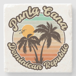 Dessous-de-verre En Pierre Punta Cana Dominicaine Palm Tree Retro Sunset 80s