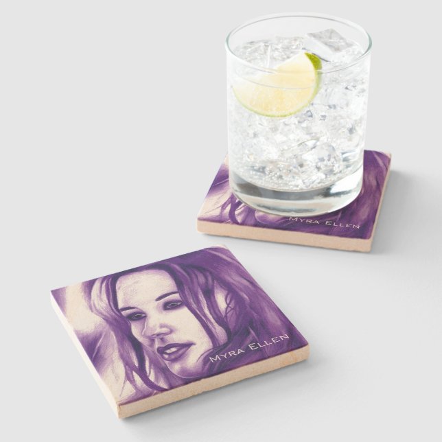 Dessous-de-verre En Pierre Purple People Woman Portrait Original Art (Côté)