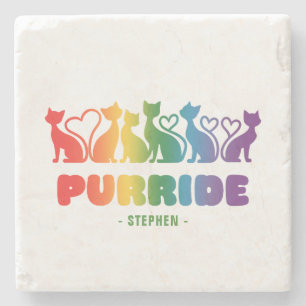 Dessous-de-verre En Pierre Purride - Rainbow Cat Silhouette LGBTQ+ Pride Pun