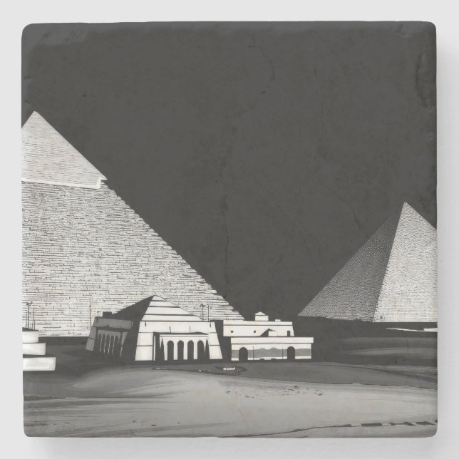 Dessous-de-verre En Pierre Pyramides noires et blanches (Devant)