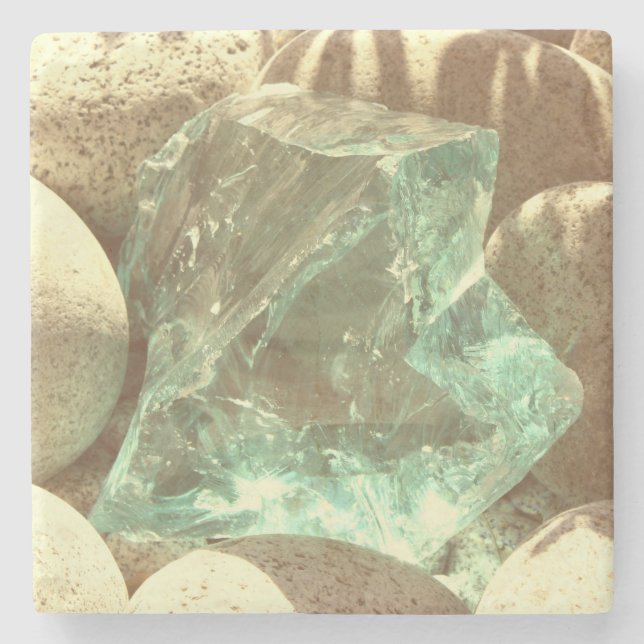 Dessous-de-verre En Pierre quartz vert beige pierre nature roche minérale (Devant)