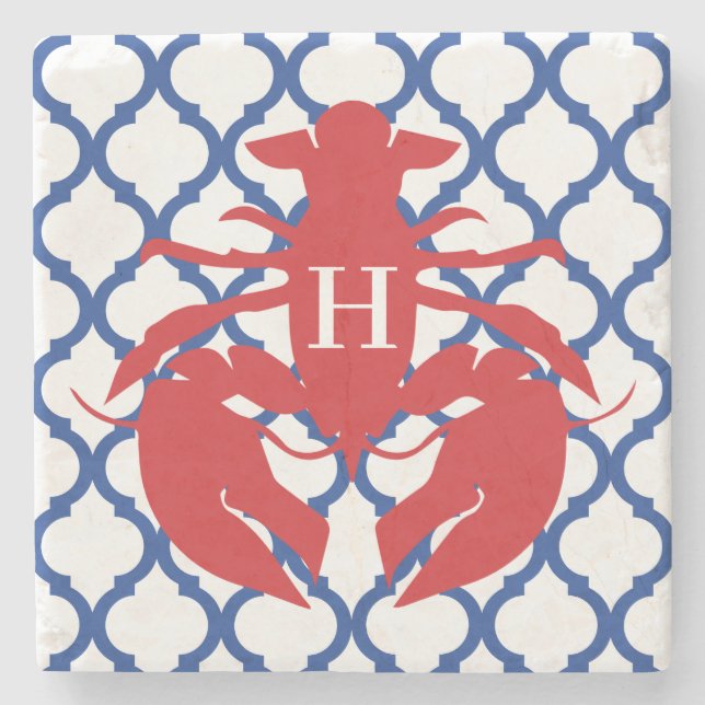 Dessous-de-verre En Pierre Quatrefoil Homard Monogramme Dessous de verre en p (Devant)