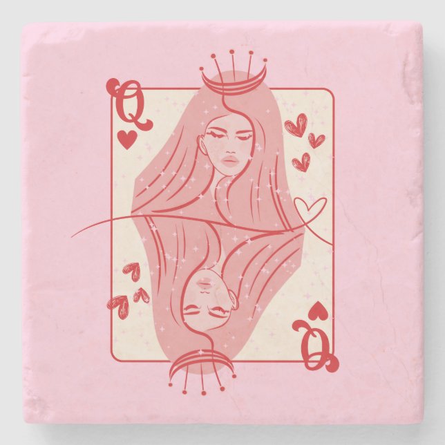Dessous-de-verre En Pierre Queen of Hearts Red and Pink Preppy Art (Devant)
