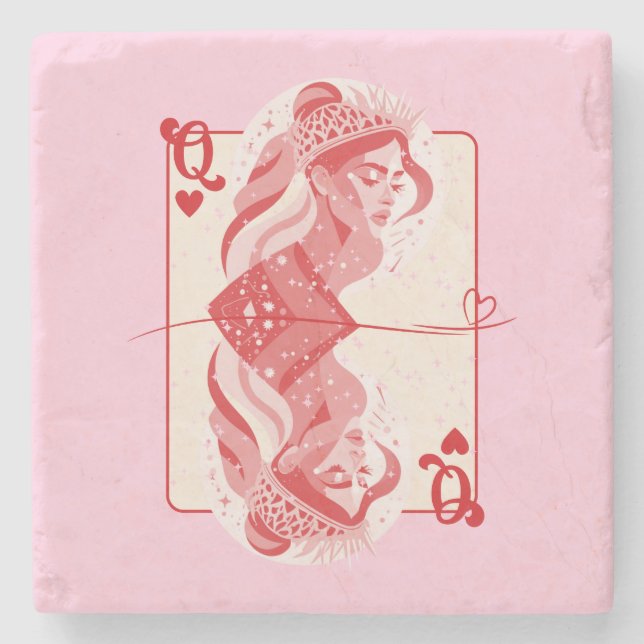 Dessous-de-verre En Pierre Queen of Hearts Red Preppy Art (Devant)