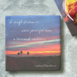 Dessous-de-verre En Pierre Quota de Dream Orange Blue Sunset<br><div class="desc">"A single dream is more powerful than a thousand realities." Make your dreams come true at the end of each day. Relax with your favorite beverage when you use this inspirational photographiy coaster of a stunning sunset of bright reds, oranges, and deep blues. Un grand poison pour un charme spécial...</div>