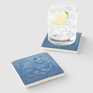 Dessous-de-verre En Pierre R Navy Bleu faux relief Art Nouveau Chat