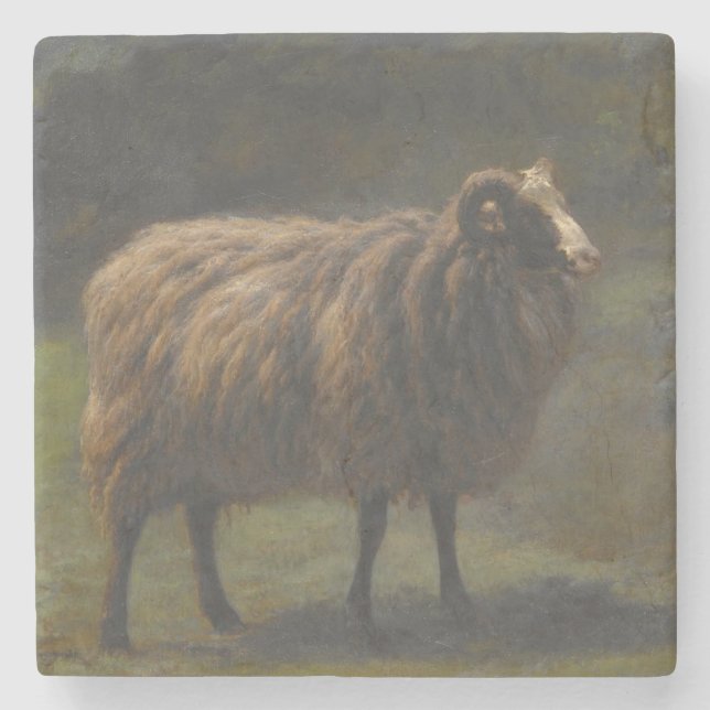 Dessous-de-verre En Pierre Ram (Male Sheep) à la ferme (par Rosa Bonheur) (Devant)