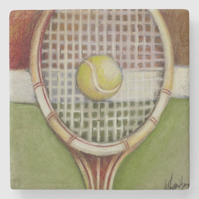 Dessous-de-verre En Pierre Raquette de tennis avec balle posée sur le court (Devant)
