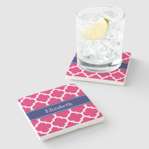 Dessous-de-verre En Pierre Raspberry Wharf Marocain #5 Marine Nom bleu Monogr