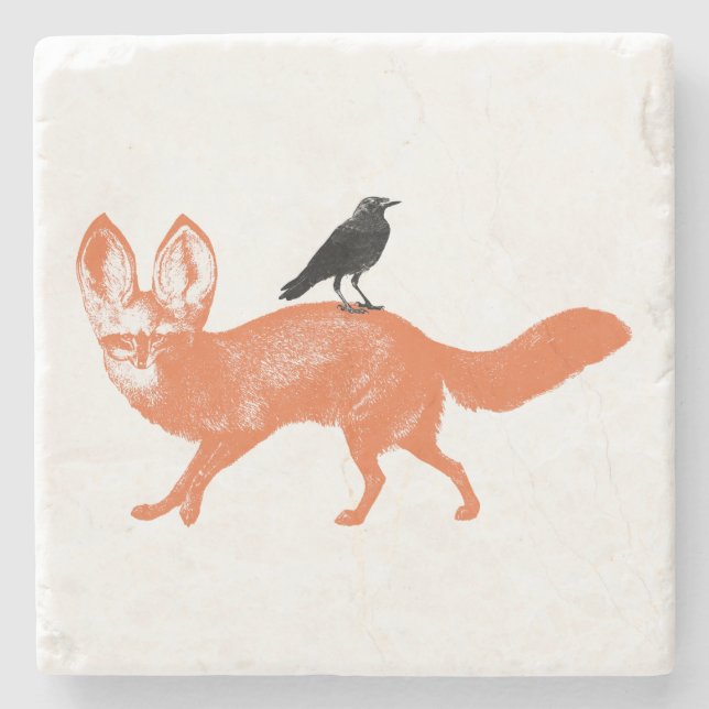 Dessous-de-verre En Pierre Raven Est Assis Sur Fox (Devant)