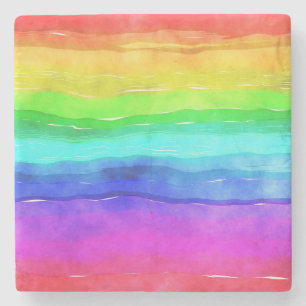 Dessous-de-verre En Pierre Rayures arc-en-ciel aquarelle