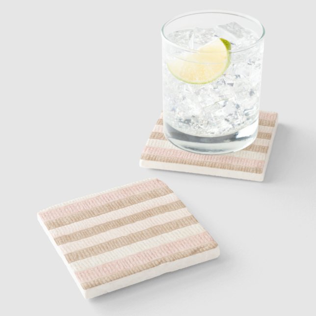 Dessous-de-verre En Pierre Rayures Crème Beige Rose (Côté)
