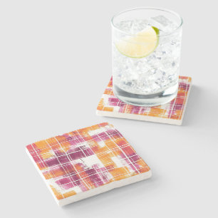 Dessous-de-verre En Pierre Rayures écossaises violettes orange funky