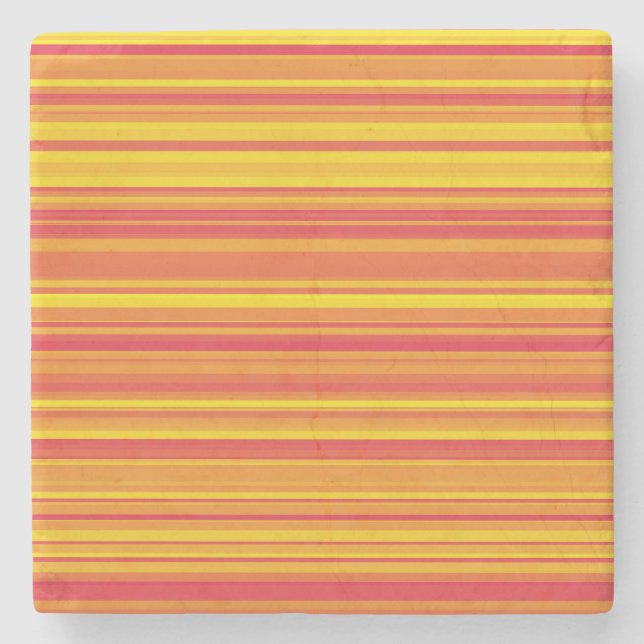 Dessous-de-verre En Pierre Rayures Orange Rouge Jaune (Devant)