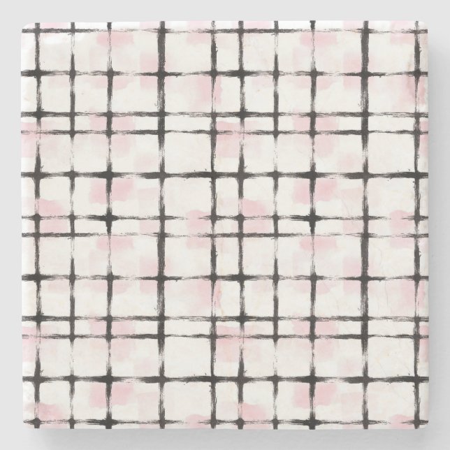 Dessous-de-verre En Pierre Rayures Rose Blanc Noir (Devant)