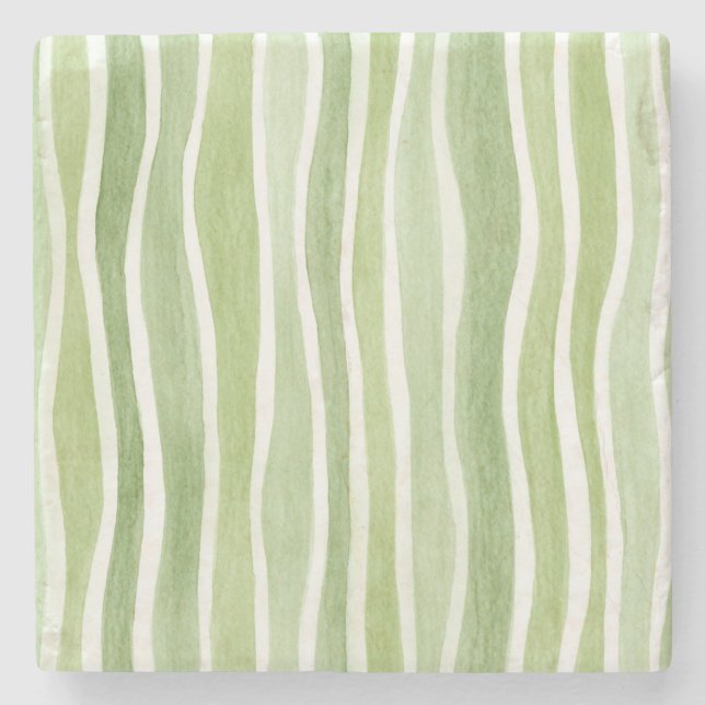 Dessous-de-verre En Pierre Rayures vert lime ondulées crème (Devant)
