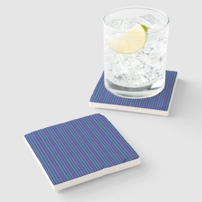 Dessous-de-verre En Pierre Rayures verticales bleu vert violet (Côté)