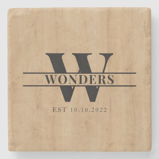 Dessous-de-verre En Pierre Realistic Light Wood Grain Monogram Wedding (Devant)