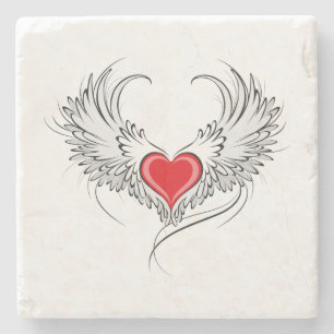 Dessous-de-verre En Pierre Red Angel Coeur avec ailes