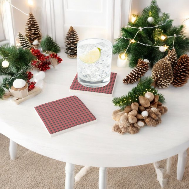 Dessous-de-verre En Pierre Red Buffalo Plaid Holiday (Créateur téléchargé)