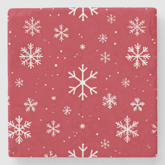 Dessous-de-verre En Pierre Red coaster with white snowflake pattern