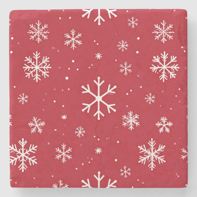Dessous-de-verre En Pierre Red coaster with white snowflake pattern (Devant)
