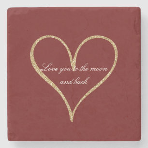 Dessous-de-verre En Pierre Red Gold Parties scintillant amour du coeur